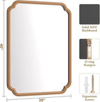 Wood Bathroom Mirror for Over Sink, 30" x 40" Modern Rounded Corner Rectangle Wall Mirror for Bathroom Vanity Decorative with Rustic Wooden Framed (Horizontal/Vertical)