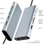 USB C Laptop Docking Station 11 in 1 Type-C Hub with HDMI,Ethernet,4 USB,VGA,SD TF Card Reader,Audio,PD Compatible with iPhone16/MacBook/Dell/Surface/HP/Lenovo and Other Type C Laptops
