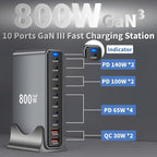 800W USB C Fast Charger Block, 10 Ports GaN III USB Chagring Station, Dual 140W PD PPS HUB for Multiple Devices, Laptop Adapter Compatible with MacBook Pro/Air iPad iPhone Pro Max, Galaxy, Dell, HP