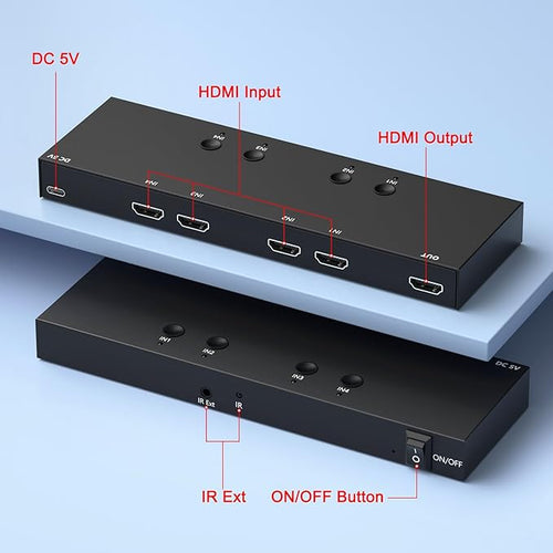 4 in 1 Out HDMI Converter with 4k@60Hz HDMI Switch & Infrared Remote Control - Ideal for Nintendo Switch/OLED/Xbox PS5/4/3 Blu-Ray Player Fire TV Stick Roku Apple TV Chromecast PC