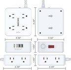 Surge Protector Power Strip - CHCORE 15Ft Braided Extension Cord with 8 Outlets with 4 USB (2 USB C) Charging Ports, Flat Plug Multi Plug Outlet Extender Charging Station for Home Office, ETL, White