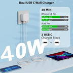 iPhone Charger Fast Charging, 40W Dual USB C Wall Charger Apple MFi Certified Dual USB-C Port Power Adapter with 2Pack 6FT USB-C to Lightning Cable for iPhone 14 Plus/13/12/11/XS/XR/X/iPad Wall Block