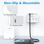 TRAVEL DEPOT Cruise Essentials Flat Plug Power Strip, Durable 5 ft Extension Cord w/ 3 Outlets Extender & Built-In Type C Cable, 2 USB & 2 USB-C Ports, No Surge Protector for Cruise Travel, Dorm, Home