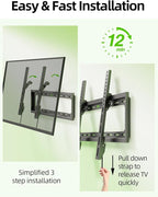 USX Mount UL Listed TV Mount Low Profile for Most 26-60" Flat Screen LED, LCD, Curved TVs, TV Wall Mount Bracket Tilt VESA 400x400mm- Up to 99lbs, Quick Lock and Release to Mounts on 12" 16" Stud