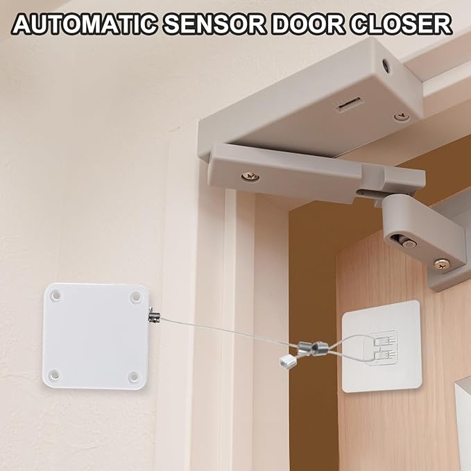 MECCANIXITY Punch-Free 800g Automatic Sliding Screen Door Closer, Multifunctional Storm Sensor Door Closer with Steel Drawstring for Bedroom Storm Bathroom Study Room (White Pack of 4)