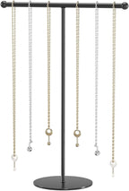 Justsoso Metal T-Bar Necklace Holder Stand, Necklace Hanging Display Stand, Tabletop Jewelry Organizer Stand for Necklace Bracelet Earring Display (Black With Metal Base)