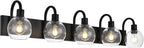 WINSHEN Bathroom Light Fixtures 5-Lights Matte Black Farmhouse Vanity Lighting with Seeded Globe Glass for Over Mirror