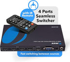 OREI HDMI Switcher 4 in 1 Out with Quad Screen Multiviewer - Supports 1080p, DTS/Dolby Audio, IR Remote Control, Seamless Switching, Compatible with HDMI Devices