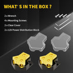 Bolipoeq 12V Power Distribution Block Car Audio 2 Way 0/2/4 Gauge in 4/6/8 Gauge Out, Quality Ground Distribution Block 12 Volt Amp Distribution Block Splitter for Automotive Car Marine Boat (2 Pack)
