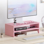 TEAMIX 2 Pack Pink Monitor Riser-20L inch, Cute Monitor Stand for Desk, Wood Sturdy TV/Screen/PC/Printer/Laptop Riser, Computer Shelf with Storage Desktop Organizer for Home Office