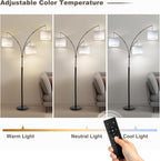 Fansdrick Floor lamp with Remote, 3 Light Arc Floor Lamps for Living Room, 2400LM Tall Standing Floor Lamps with White Shades, 80" Large Floor Lamp for Bedroom, Office