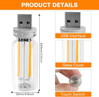 2PCS USB Lights, Retro Automotive Atmosphere Decor Lamp, Car Interior Touch Adjustment Lights, Mini Glass Bottle LED Bulb Night Light for Vehicle Bedroom Hallway, Camping, Holiday (Warm White)