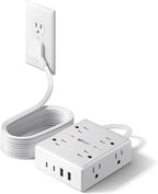10Ft Extension Cord with Multiple Outlets, Flat Plug Surge Protector Power Strip 10 Ft Long Cord, 8 Outlets & 4 USB Ports (2 USB C), Desk Charging Station for Home Office, College Dorm Room Essentials
