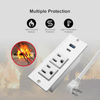 4 LEAF USB C Recessed Power Strip Fast Charge Desktop Power Station 2 Outlets 2 USB (PD20W & QC18W, Total 20W) Mountable Flat Plug 10'ft Extension Cord Mount for Tabletop Sofa Cabinet Nightstand