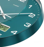 TIMESS Wall Clock, 13" Dial Non-Ticking Silent Battery Operated Analog with LCD Display for Perpetual Calendar and F° Temperature, Ideal Modern Home, Office Decor (Green)