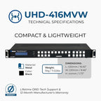 OREI 4K 4x16 HDMI Matrix Video Wall Controller Processor Multiviewer Display Upto 4K 60hz 4x4, 2x1, 1x2, 1x3, 1x4 Supports 180 Degree Rotate Audio Extraction (UHD-416MVW)