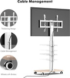 FITUEYES Rolling TV Stand, Mobile TV Cart on Wheels for 32-65 70 Inch Flat Screen TVs, Tall Floor TV Stand with Swivel Mount, Corner TV Stands for Bedroom, Living Room, Home Office,Small Dorm, White
