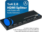 OREI 1x4 2.0 HDMI Splitter with Scaler Audio Extractor 4 Ports with Full Ultra HDCP 2.4K at 60Hz & 3D Supports EDID Control - UHDS-104A