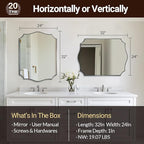 ANDY STAR Chrome Bathroom Mirror for Wall, 24x32 Inch Polished Chrome Mirror, Bathroom Mirror for Over Sink, Irregular Wall Mirror in Thin Stainless Steel Frame Deep 1’’, Wave Inspired Style