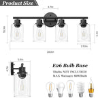 Guliaofo 4-Light Black Bathroom Light Fixtures, E26 Modern Vanity Lights for Bathroom with Clear Glass Shade, Wall Lamps for Mirror Hallway Kitchen Cabinet Living Room Sconces Lights