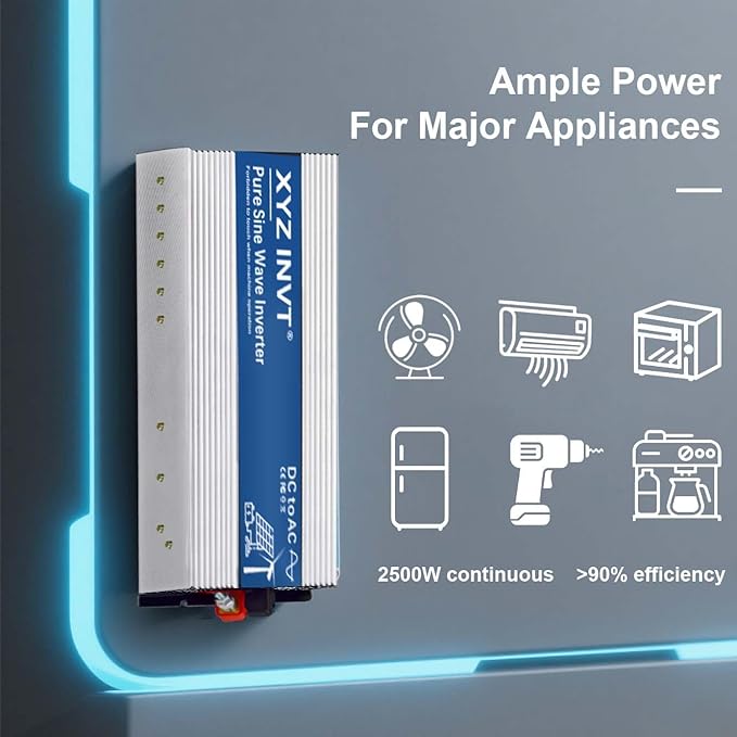 XYZ INVT 2500W Pure Sine Wave Inverter 24V to 120V AC, 5000W Peak Power, Power Converter for Solar System, Off-Grid Home, RV, Truck & Camping