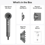 Hair Dryer, 150000 RPM Brushless Motor with 500M Negative Ions, Fast-Dry Lightweight Design, ThermoControl & Magnetic Nozzle/Diffuser, Low Noise Salon Blow Dryer for All Hair, Travel, Home