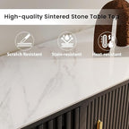 POVISON Sliding Tambour Door TV Stand, Mid Century Modern Sintered Stone TV Console, Wood Media Console for 85 Inch TV, Entertainment Center with Storage Cabinet, Fully-Assembled (Black, 94.49")