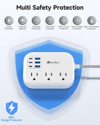 Beeiker Short Extension Cord 2 Foot- 6 USB(3 USB C) Travel Power Strip with 24W USB Charging Station and 3 Outlets, 2ft Small Flat Plug Extension Cord Surge Protector for Travel Home College Dorm 13A