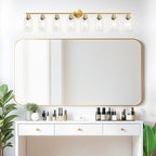 Guliaofo 8-Light Brushed Gold Vanity Lights for Bathroom, Lighting Fixtures Over Mirror with Clear Glass Shade, Modern Kitchen Light Fixtures Wall Lamps Sconce Light - E26 Base