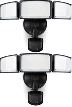 LUTEC 2 Pack 72W 7500LM LED Security Lights Motion Sensor Light Outdoor, 5000K Daylight, IP65 Waterproof, Dusk to Dawn, 3-Head Motion Detected Flood Light for Garage, Yard, Porch(Black)