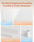 PEGZONE Pegboard Wall Organizer Combination Kit,Overall 33.1"x20.5" Metal Office Pegboard with 19 Accessories, Wall Mounted Peg board Display Panels for Home, Gaming Room, Garage (2Pcs,White)