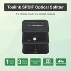 J-Tech Digital Toslink Optical Splitter 1 in 3 Out for TV, Toslink Splitter 1x3 Audio Splitter Supports LPCM2.0, Digital 5.1 Audio for Soundbar AV Receiver Gaming Console [JTD-SP0103]