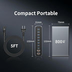 800W GaN3 10-Port USB-C Charging Station - Fast Charger for Laptops, Tablets, Smartphones, and More (Black)