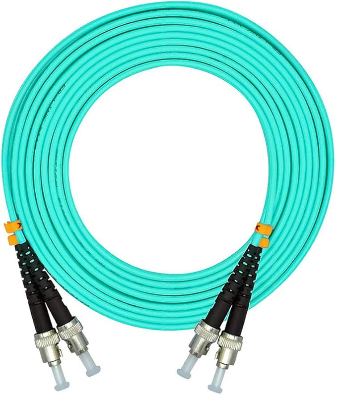 Jeirdus 30Meters 100ft ST to ST Duplex 50/125 10G OM3 Multi-Mode Fiber Optic Cable Jumper Optical Patch Cord ST-ST