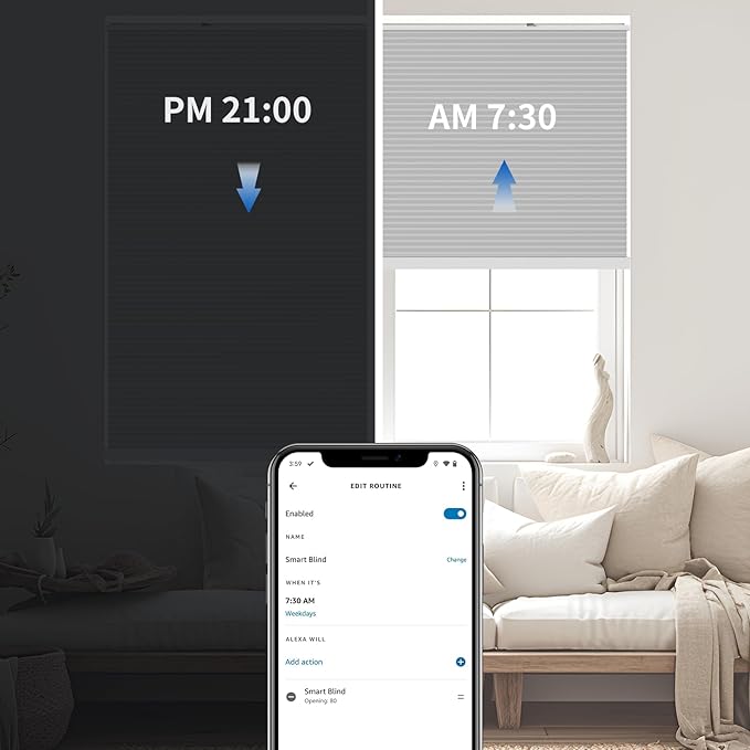 THIRDREALITY ZigBee Smart Blind Gen2, Motorized 100% Blackout Window Shades with Remote, Cordless Honeycomb Blinds, Automatic Height, C2 Rechargeable Batteries Powered, 33" W x 74" H Beige/White