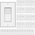 ThunderWay Single Pole Decorator Wall Light Switch with Wall Plate, 15A 120V/277V, On/Off Paddle Switch, Residential Grade - UL Listed, White (50)