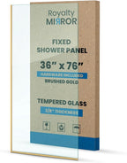 Royalty Fixed Shower Screen - 36" x 76" Frameless 3/8" Clear Tempered Glass Panel with Hardware - Easy Clean Smart Guard Coating - Minimalist Modern Design for Bathroom - Brushed Gold