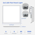 AIKVSXER 6 Pack 2x2 LED Flat Panel Light - Selectable 5 CCT 3000K-6500K & 5 Wattage 30-50W 5500Lm 0-10V Dimmable 2x2 led Drop Ceiling Lights 120-277V for Commercial and Home