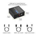 192KHz ARC Audio Extractor, HDMI ARC to Toslink/Optical+3.5mm AUX Output, HDMI to Optical Audio Adapter with Optical Cable, ARC to RCA Audio Converter for TV Amplifier Speaker/Soundbar/Headset