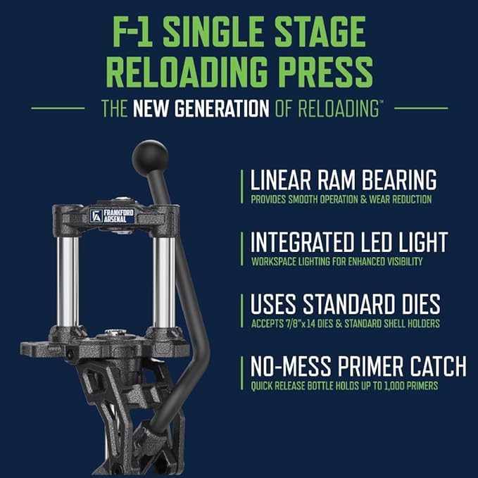 Frankford Arsenal F-1 Single Stage Press and Reloading Accessories with Powder Measure, Hand Primer, for Reloading, Seating, and Gunsmithing