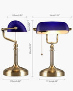 Newrays Blue Glass Bankers Desk Lamp with Pull Chain Switch Plug in Fixture for Home Office,Library