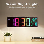 JALL 10.5'' Large Digital Wall Clock, Big LED Number Display, Alarm, RGB Colors, Auto DST, Temperature for Classroom, Bedroom, Decor, Birthday Xmas Gift for Senior, Mem Womem Mom Dad