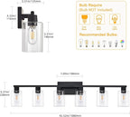 SOPEAS 6-Light Bathroom Vanity Light Black Vanity Lights for Bathroom Light Fixtures Matte Black 6 Light Fixtures with Clear Glass Shades for Bath Over Mirror
