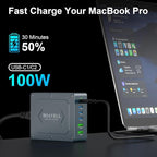 USB C Charger Block, 285W 6-Port GaN Fast Charging Station Hub with 100W Cable, Dual PD 100W Multi-Device USB C Wall Charger Adapter for iPhone 17 16 15, MacBook, Laptop, iPad, Samsung Galaxy and More