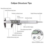 Digital Caliper, Caliper Measuring Tool with Stainless Steel, Electronic Micrometer Caliper with Large LCD Screen, Auto-Off Feature, Inch and Millimeter Conversion (6 Inch/150 mm)