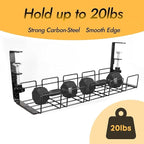Under Desk Cable Management Tray No Drill 2pack Kit- 15.7'' Long 5.1'' Wide Tray, Steel Cord Organizers, 4 Cable Holder, 12 Roll Cable Organizer Straps, No Drill, No Damage to Desk(Black)