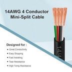 MOOKEERF 14/4 AWG Mini-Split Cable - 200FT 14 AWG 4 Conductor Control Cable 300V Stranded Oxygen-Free Pure Copper Wire for Mini Split Air Conditioner,Heat Pump,HVAC Systems and Speaker Systems