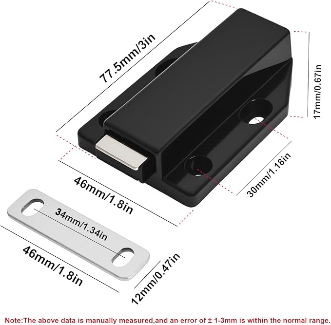2 Pack Magnetic Push Latch,Heavy Duty Magnetic Touch Latch,for Push to Open Cabinet or Kitchen Drawer, Kitchen Door,on Strong Pop Out (Black - 2.7 inch, 2 Pack)