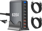 SquareWiz 635W GaN Super Fast Charging Station,8 Port USB C Charger Block for iPhone,iPad,MacBook Air Pro,Tablets,Android Phone,Multiple Port PD QC3.0 USB Type C Fast Charging Adapter Desktop Dock