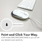 Macally Silent Wired Mouse - Slim & Compact USB Mouse for Apple Mac or Windows PC Laptop/Desktop - Designed with Optical Sensor & DPI Switch - Simple & Comfortable Wired Computer Mouse (White)